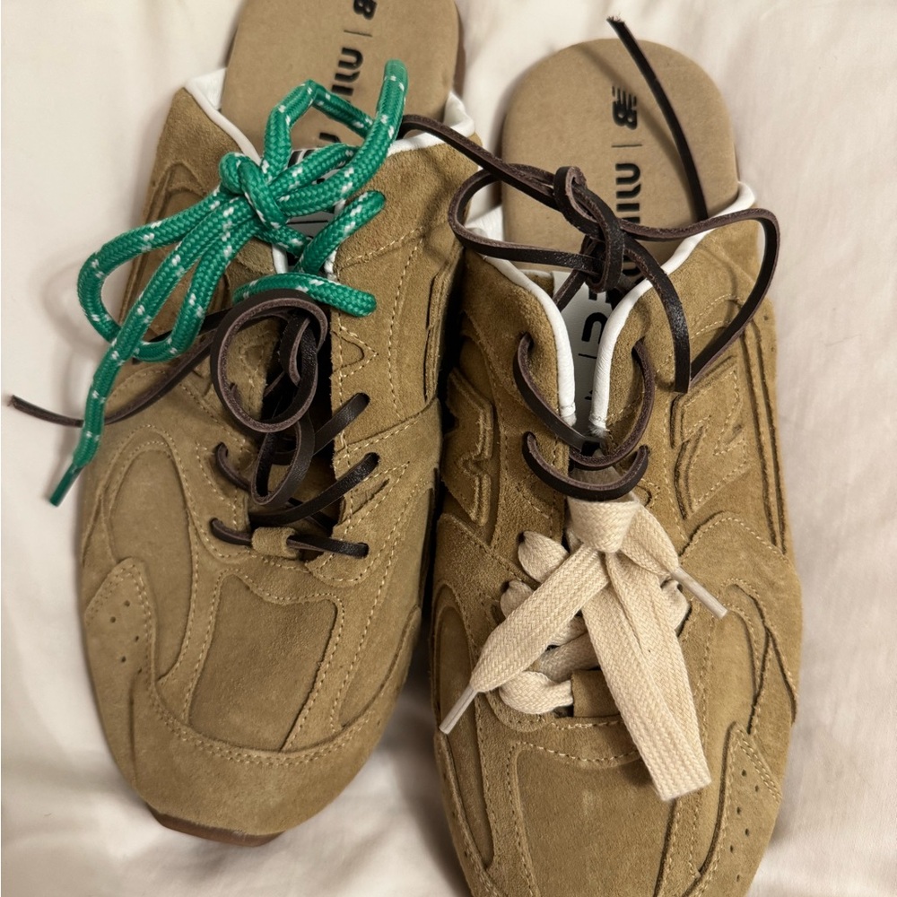 Miu Miu Beige Sneakers with Green Laces